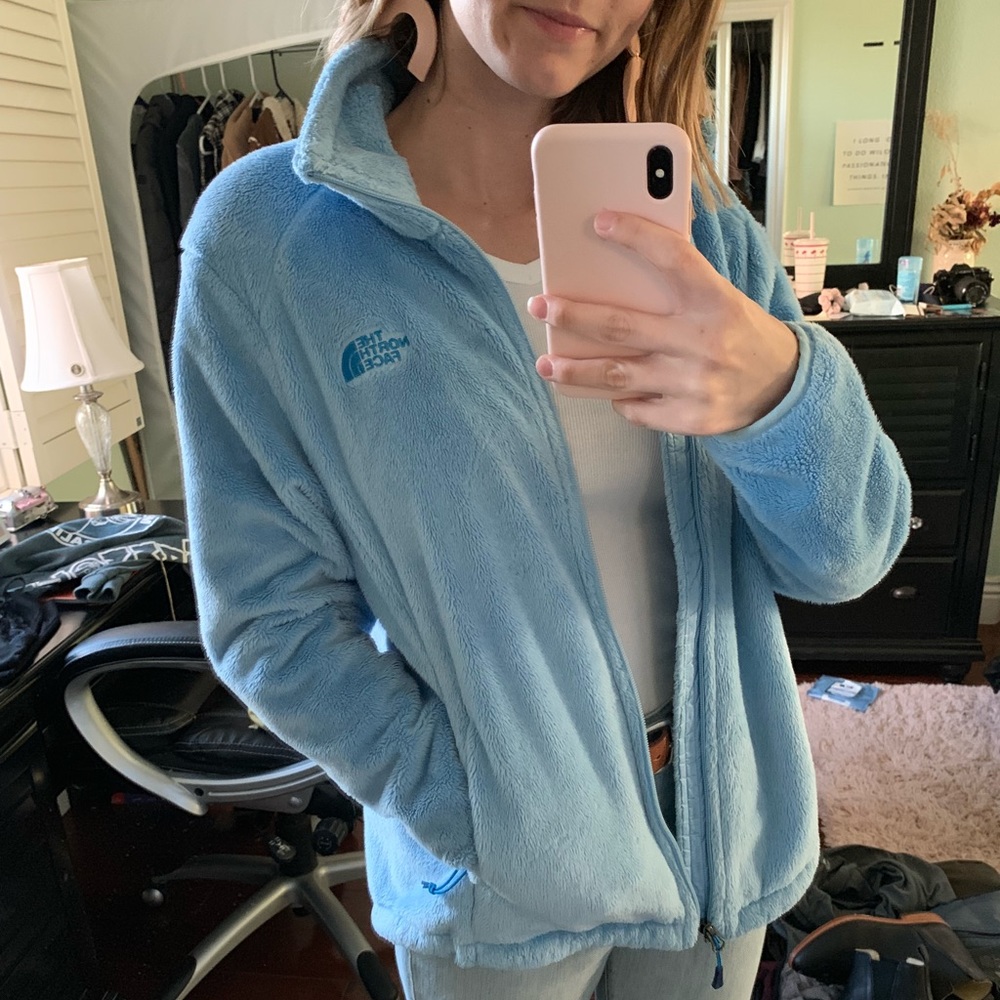 Light blue North Face fuzzy jacket